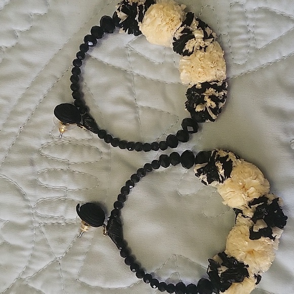 Anthropologie Jewelry - Black and cream hoops